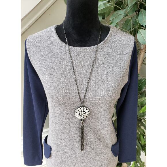 Dodry Sweater Dress Womens Medium Gray Blue Knit Long Sleeve Round Neck Pullover - Picture 5 of 13